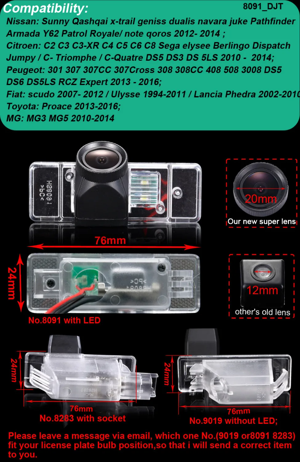 

Car reverse parking camera for Nissan Sunny Qashqai x-trail Citroen C2 C3 C3-XR C4 Fiat scudo Proace Peugeot 301 307 508 308CC