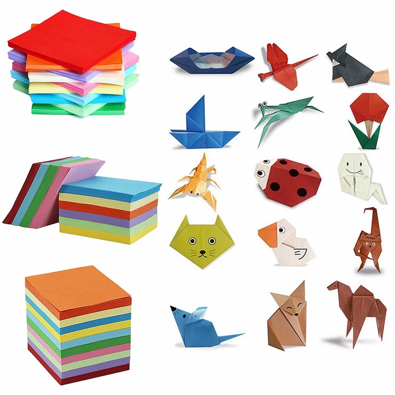 200/520 Sheets 10 Colors Mix Origami Paper Double Sided Coloured Craft Square Assorted DIY Folded Papercraft Tools Multi Size