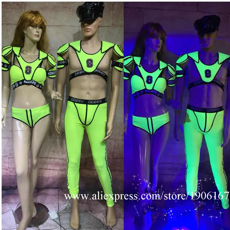 Fluorescent Catwalk Show Stage Wear Bikini Dance Suit Ballroom Costume Woman Man Clothes Halloween Christmas Performance Outfit