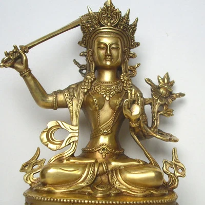 Tibetan Buddhism, Tantra, brass buddha statue, Manjushri Bodhisattva, Manjushri jam dpel, figure, height about 20cm