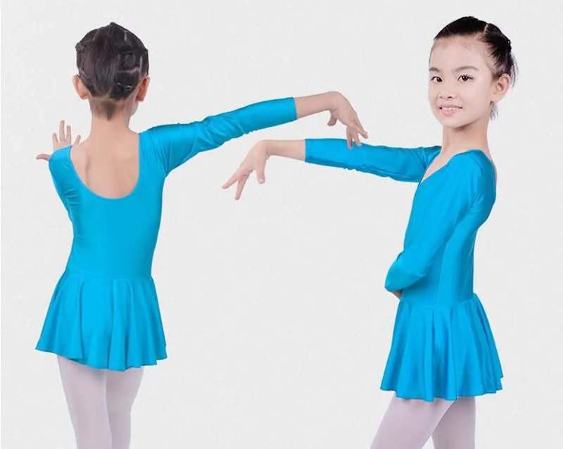 Robes de patinage à manches longues pour filles, vêtements de danse pour enfants, robe de ballet en spandex, maillot de bain justaucorps AqLeotard