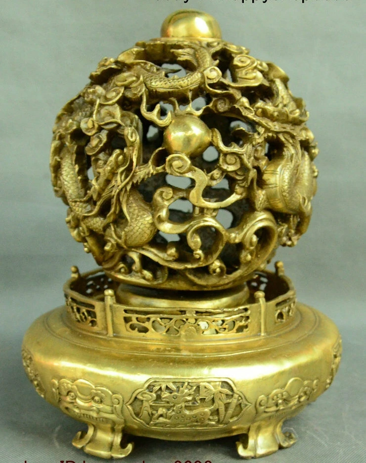 Chinese Copper Brass Dragon Incense Burner Censer Incensory Thurible Statue