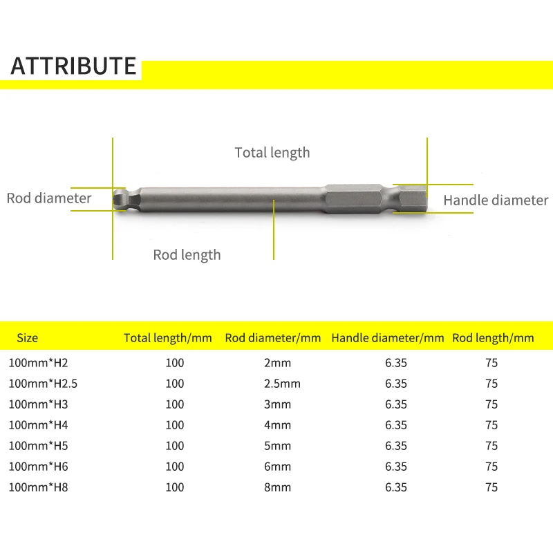 100mm Screw Driver Bit Set Hexagonal Bits For Electrician Ball Head Hexagon Hex Key Screwdriver Repair Tool Set