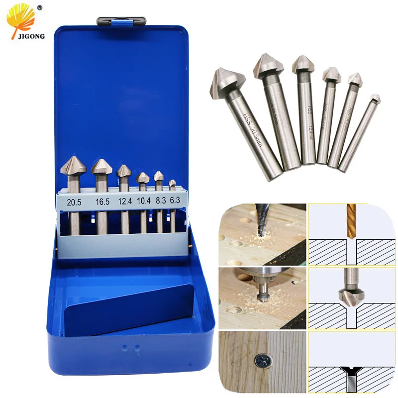 

JIGONG 6pcs boxed 90 Degree Chamfering End Mill Milling Cutter Bits For Wood Metal Drill Bit