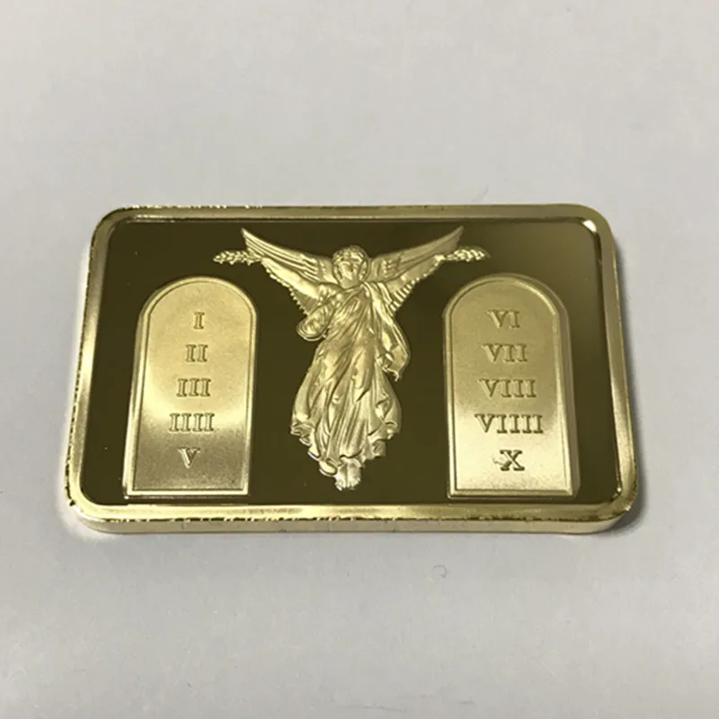 2 pcs Sample order The Jesus Commandents bullion bar 1 OZ 24K gold plated ingot badge 50 mm x 28 mm home decoration bars