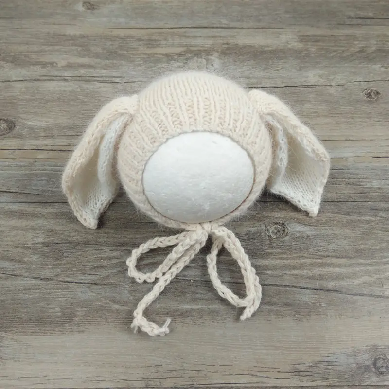 Newborn bunny hat photography props, Handmade big ear bonnet for baby photography props