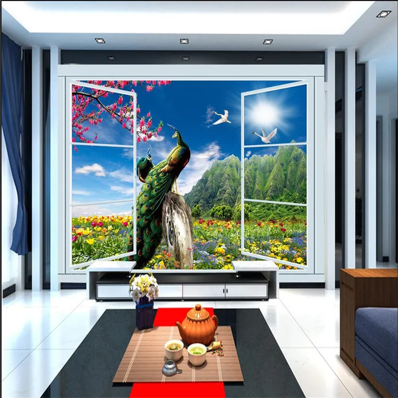 beibehang Wallpaper Peacock Scenery Outside Photography Background Modern Mural for Living Room Large Painting Wall Panel 3d