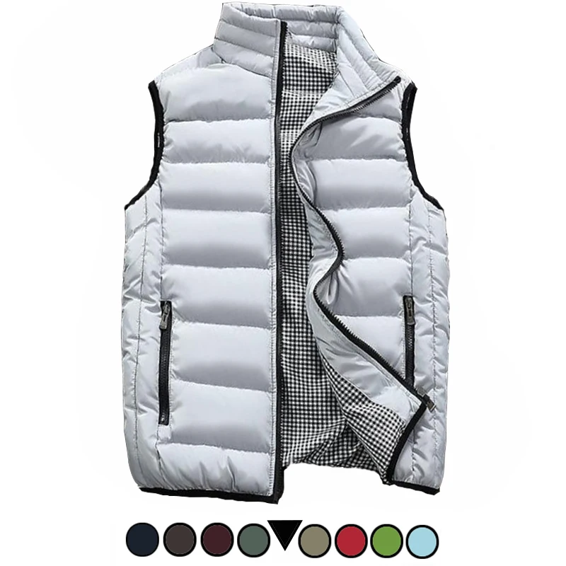 Winter Warm Male Quilted Waistcoat Men Padded Vest White Black Navy Blue Brown Red Burgundy Olive Green Khaki