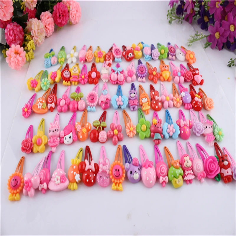 Fashion Barrette Baby Hair Clip 20pcs Cute Flower Solid Cartoon Handmade Resin Flower Children Hairpin Girl Hairgrip Accessories