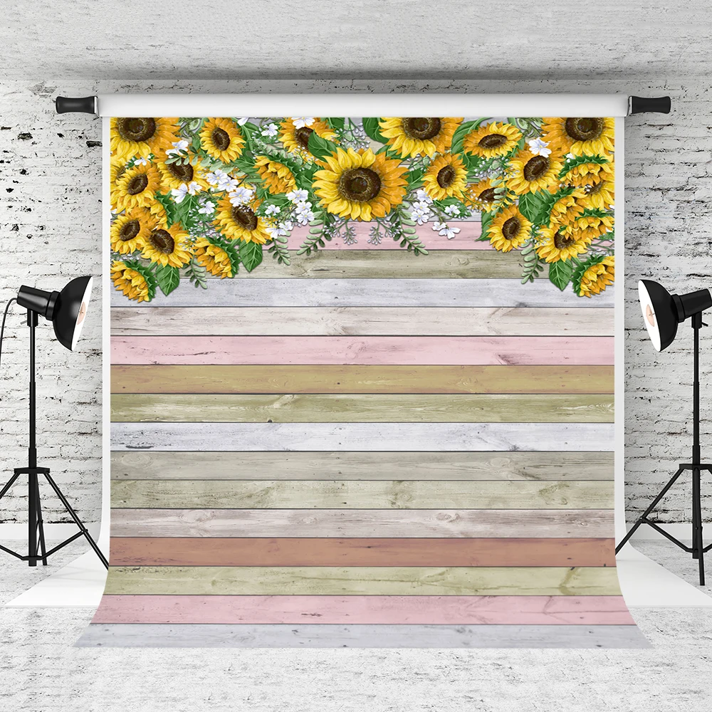 VinylBDS 200x300cm Sunflower Colored Wood Plank Photography Backdrop Baby Shower Background