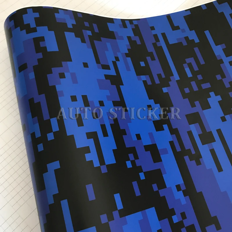 50cm Width Blue Black Digital Camouflage Vinyl Film Car Wrap Foil Adhesive Pixel Motorcycle Car Camo Wrapping Decal