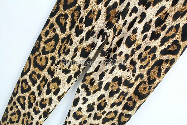 Harga Grosir, Wanita Liar Seksi Brown Leopard Legging Dipotong Funk Rock Slim Pensil Celana