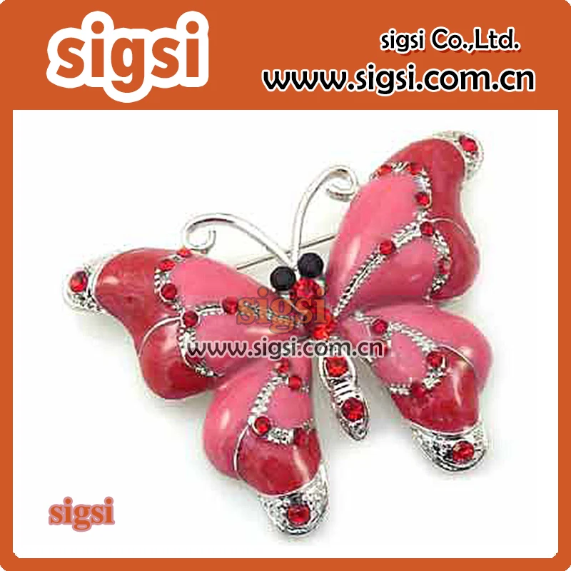 Bule/red enamel butterfly wholesale rhinestone brooch pin