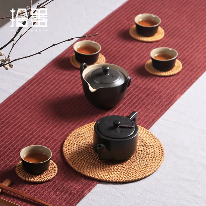 6pcs/lot Creative Tea Coasters Set Cup Cushion Kungfu Tea Accessories Tableware Placemat Saucer Rattan Weave Cup Mat Pad Holder