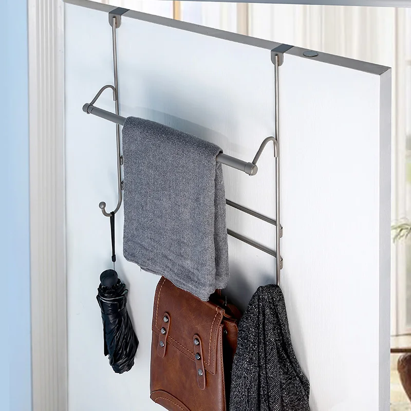 

Over Shower Door Bathroom Towel Bar Rack with 4 Hooks Organizer Rack