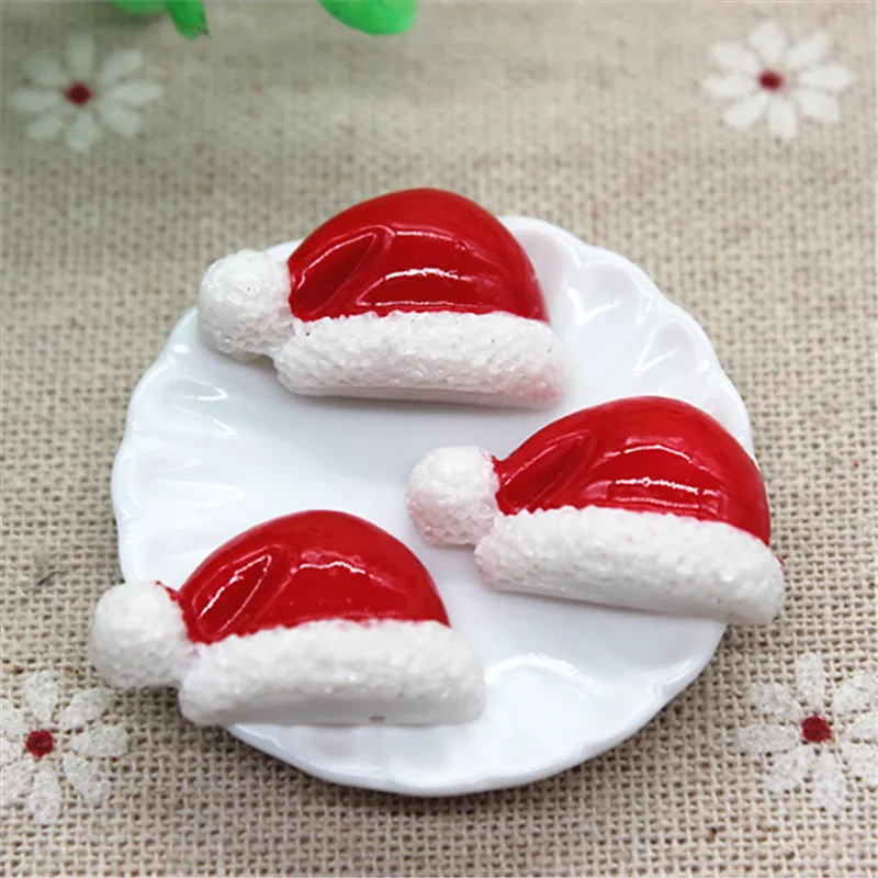 10PCS Kawaii Resin Christmas Hat Flatback Cabochon Embellishment Accessories DIY Scrapbooking Craft,15*24mm