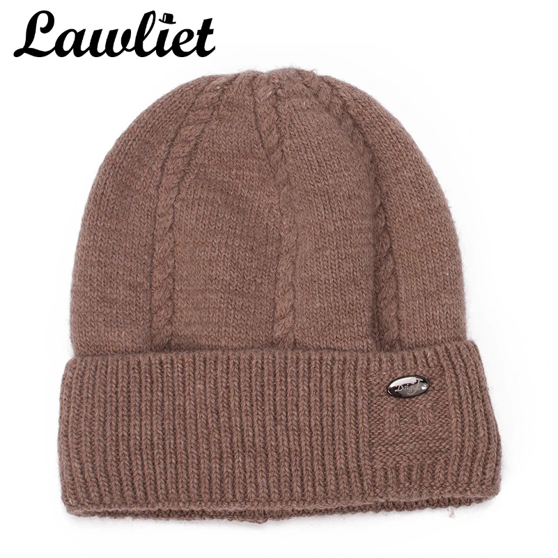 

Теплые зимние шапки Lawliet, женские шерстяные вязаные шапки с флисовой подкладкой, шапочки унисекс, шапочка, однотонные Женские Мешковатые шапки A473