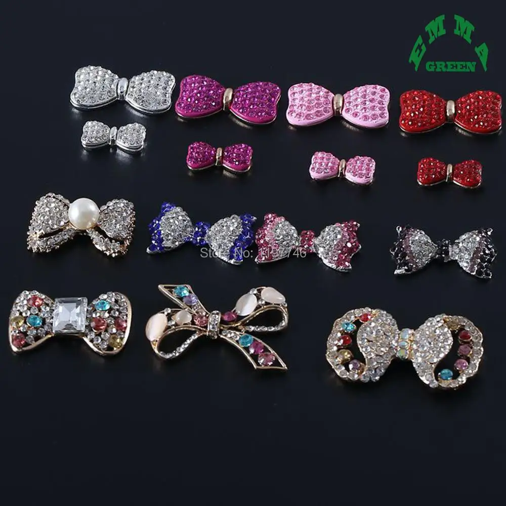 Bow Knot Bowtie Colorful Crystal Shiny Bowknot 2 pcs big Flatback Rhinestone Button Embellishment Hair Bow Center