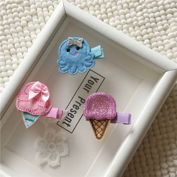 

Boutique 15pcs Fashion Cute Felt Icecream Hairpins Kawaii Solid Glitter Mini Octopus Hair Clips Princess Headwear Accessories