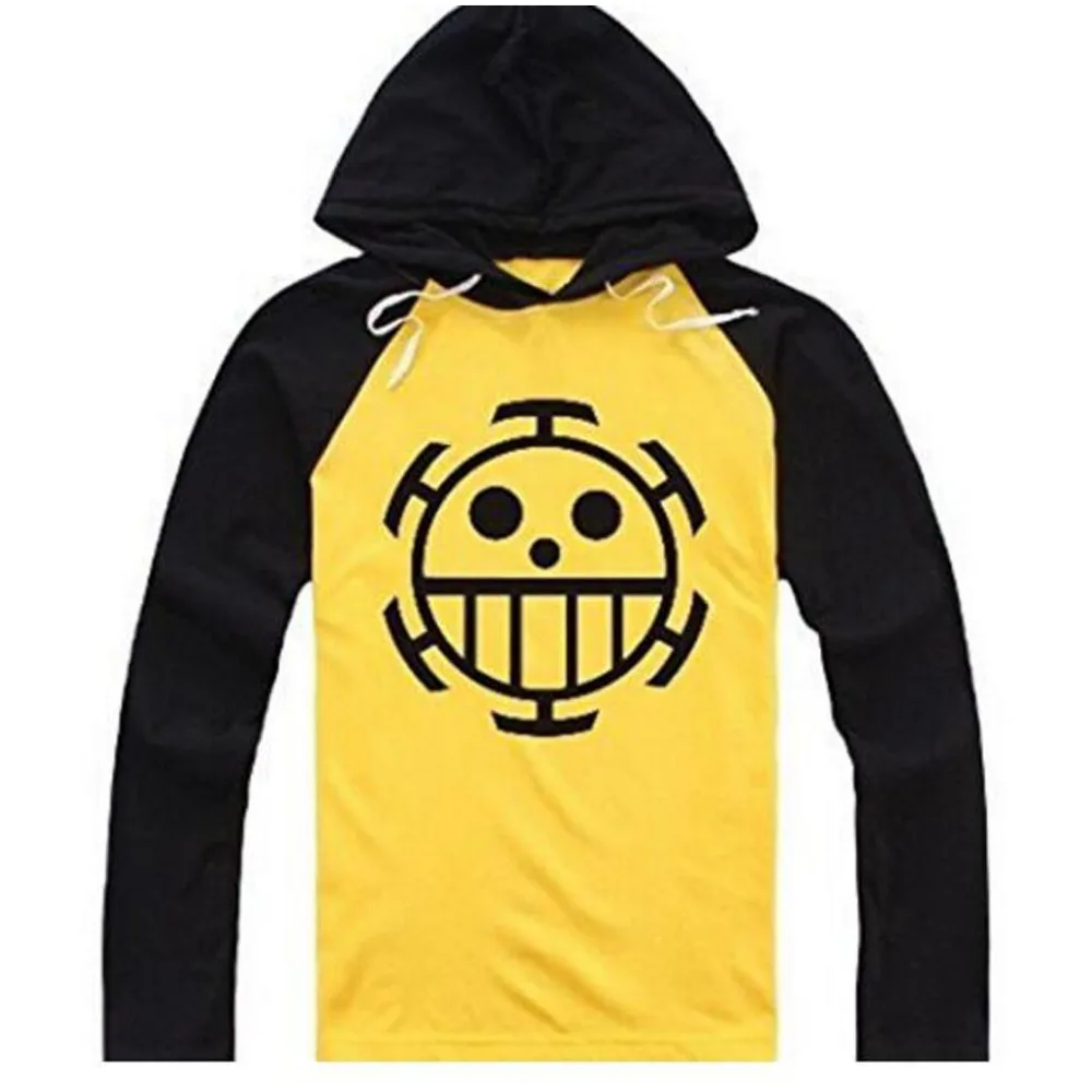 Anime Trafalgar Law Yellow T-Shirt Cosplay costume Long Sleeve hoodie Hooded Hat Cap Halloween Jacket Coat Tshirt