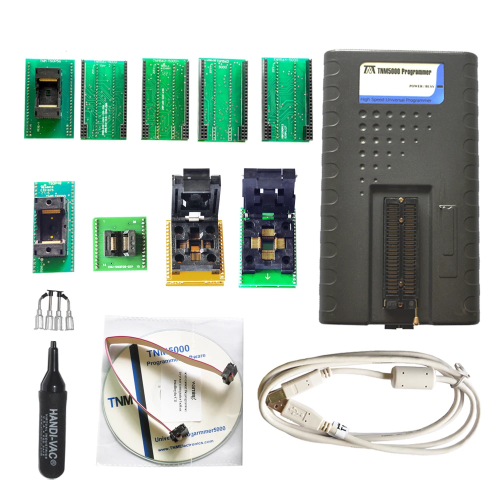 

TNM5000 USB ISP Nand Programmer recorder+5pcs adapter kit,Programming of GAL/FPGA/CPLD,SRAM/TTL/CMOS tester,for vehicle repair