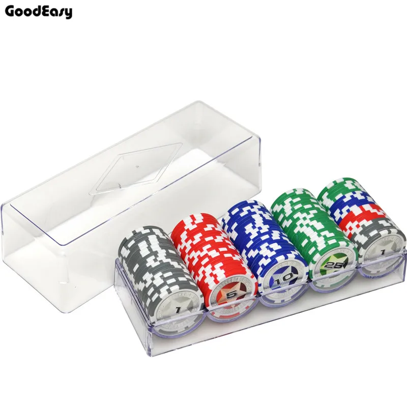 100,200PCS/Lot New Casino Texas Hold'em ABS Poker Chips With Star Trim Sticker Baccarat Upscale Poker Chip Set with Acrylic Box