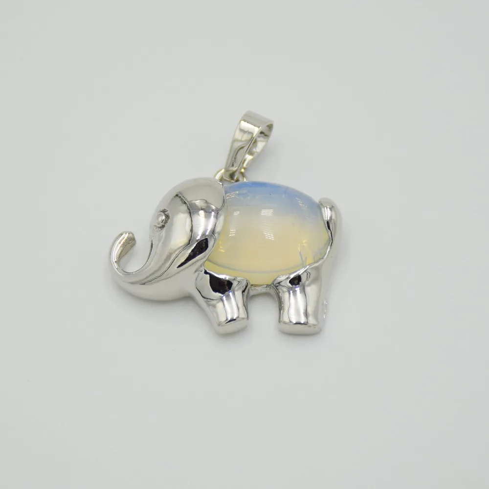 Energy Cute Elephant Pendants Charm Natural Amethysts Rose Quartzs Crystal Opal Lapis Stone Necklace Pendant Girl Child Jewelry