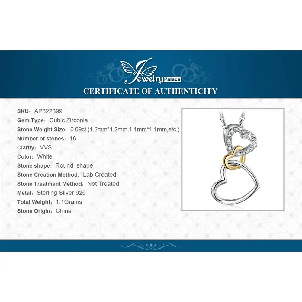 JewelryPalace Heart Love Knot 925 Sterling Silver Gold Cubic Zirconia Simulated Diamond Pendant Necklace for Women No Chain