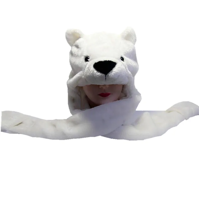 

Polar Bear Cartoon Animal Plush Hat Children's Winter Warm Cap Combined Scarf and Glove