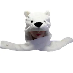 Polar Bear Cartoon Animal Plush Hat Children's Winter Warm Cap Combined Scarf and Glove