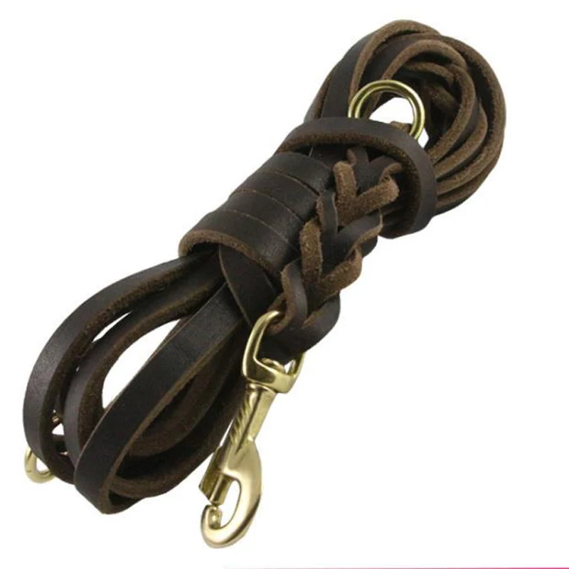 Extra long Size Dog Real Leather Leash Handmade Braided Genuine Leads Pet Training Chain Rope for Pitbull German Shepherd