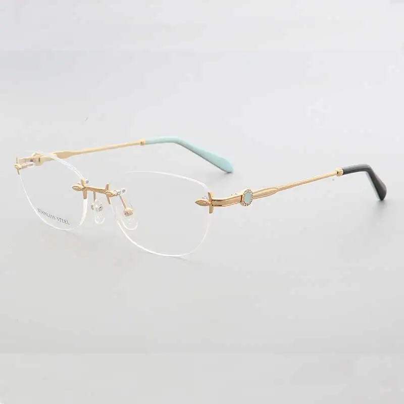 Women Rimless Eyeglass Frames for Women Metal Eyeglasses Frame Female Square Oval Fashion Stainless Steel Rx Eyewear Glasses