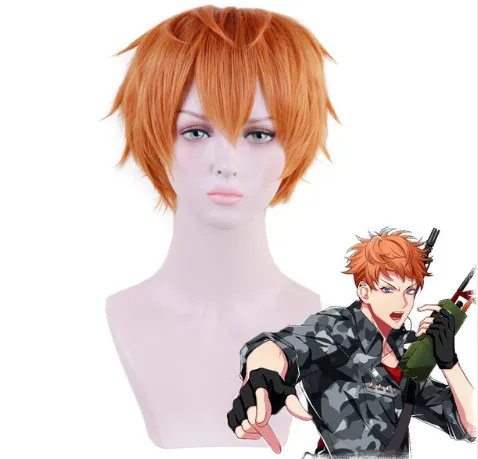 Division Rap Battle Hypnosis MIC Busujima Meison Riou Orange Wig Synthetic Anime Cosplay Costume+ Wig Cap