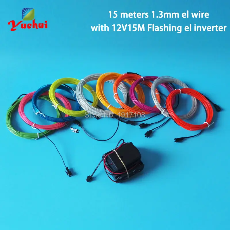 

10 colors choice 15M 1.3mm EL Wire Flexible Neon cold glowing Light Tube Rope Powered by DC12V For Wedding house Party decor