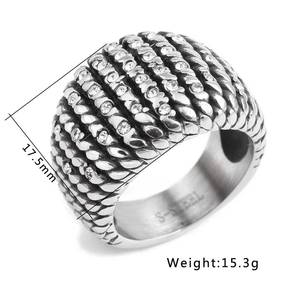 Retro Gothic Jewelry 316L Stainless Steel Crystal Channel Setting Rings birthday gift