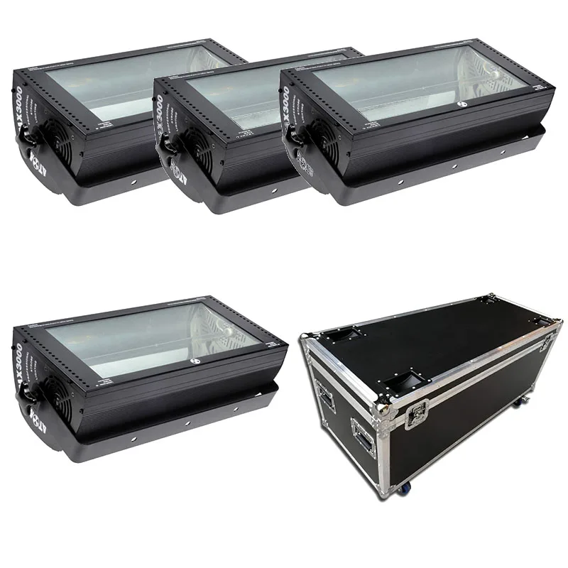 Flightcase packed 4pcs/lot 3000W Pulse Tube Strobe Light Disco Flash Strong Stroboscope Stage Lighting Shinning For DJ Bar