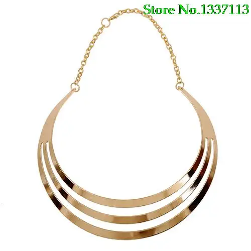 NewNew 2015 Women\'s Necklace Exaggerated 3 Layers Semi-Circle Statement Pendant Chain Choker Necklace  4QLN 5PZZ 86VN