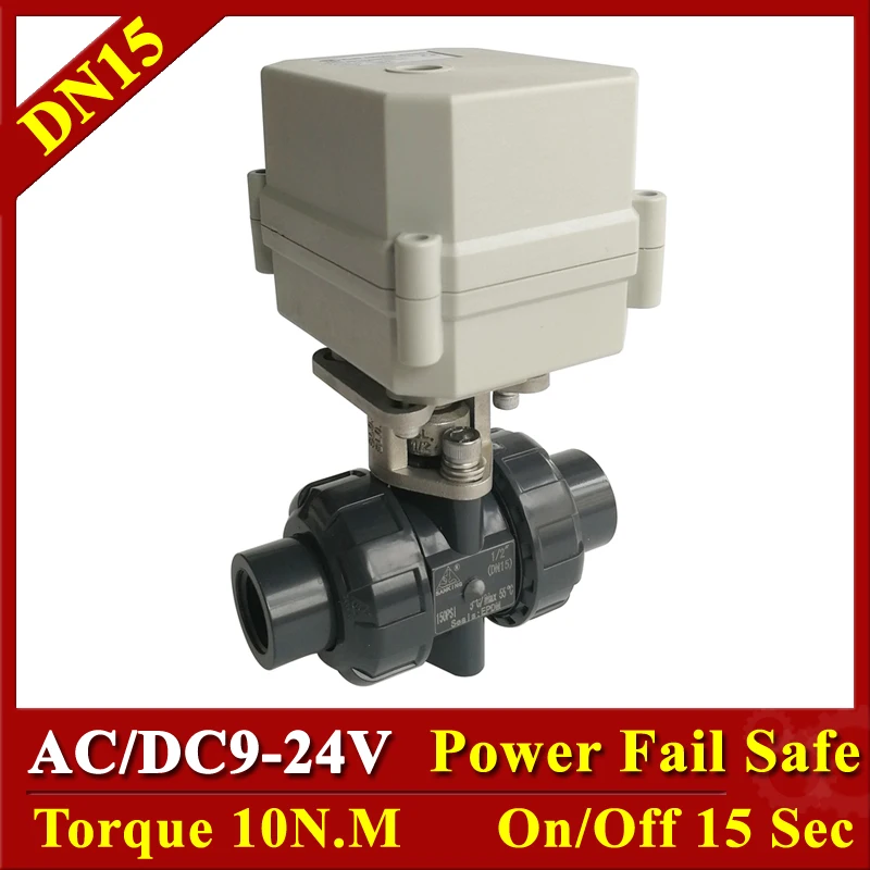 

Tsai Fan 1/2" 2-Way PVC Power Failure Return Valve BSP/NPT DN15 AC/DC9V-24V 2/5 Wires Plastic Electric Ball Valve for sea water