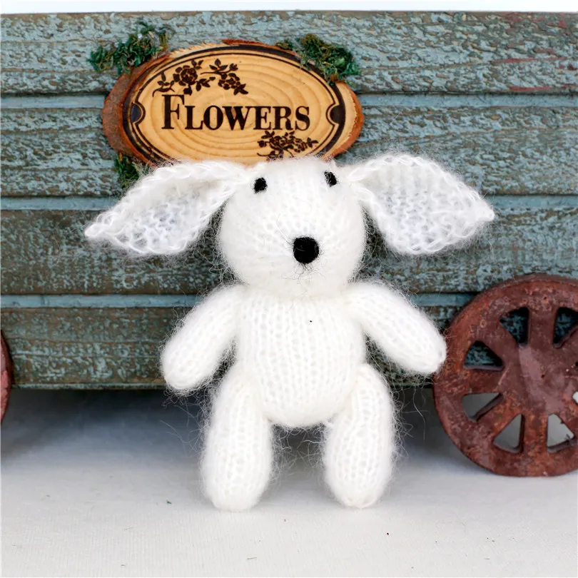 Beige Teddy Bunny toy photo props Knitted Animal Stuffed Newborn Rabbit Doll for Photography props