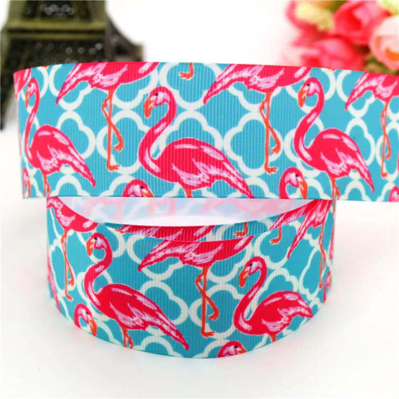 DHK 1.5''  Flamingo Quatrefoil Printed Grosgrain Ribbon Material  Headwear DIY Decoration Sewing Craft 38mm S628