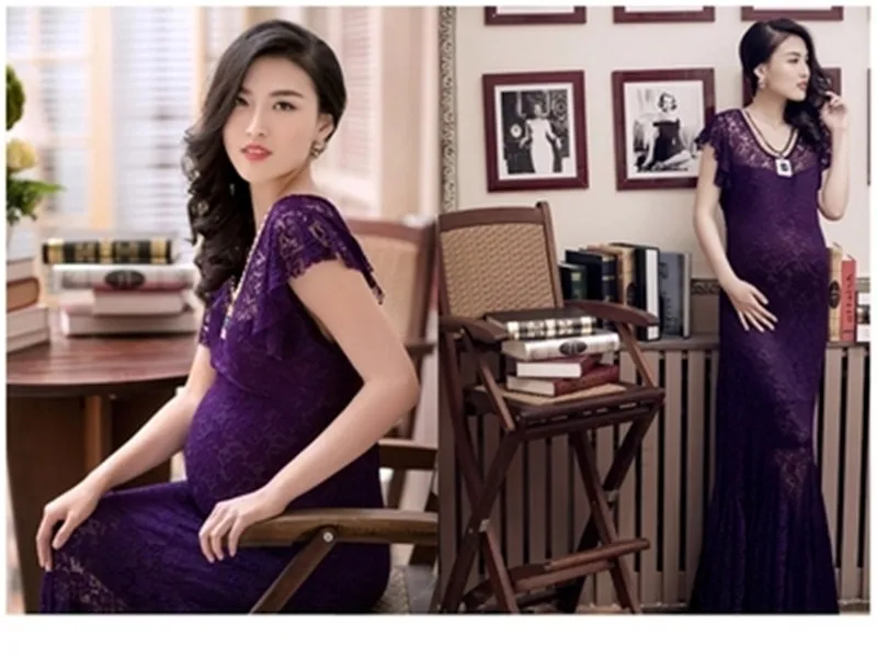 

Maternity Dress for Photo Shoot Maternity Gown Baby Shower Dress Purple Maternity Dress Maxi Boat-Neck Fitted Maternity Dress