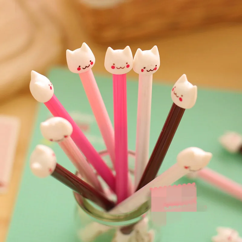 40 Pcs Creative Cute Cartoon White Cat Head Black 0.38 Mm Neutral Pen Student Wholesale Student Stationery Wholesale