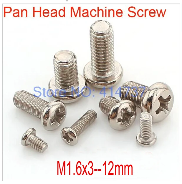 

1000pcs/lot M1.6/M1.7 Nickel plated or Steel With Black Pan Head Phillip Cross Receseed Machine Screw Length 3mm--12mm