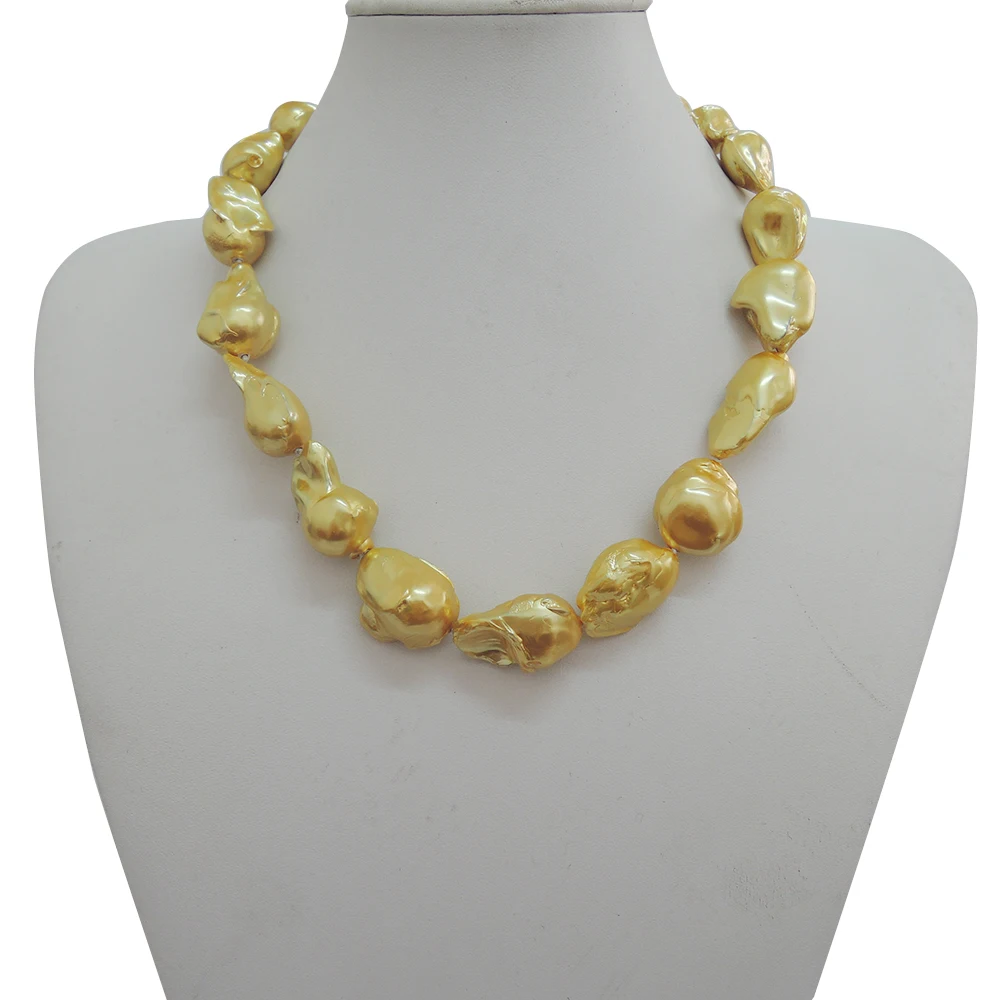 100%  FRESHWATER Baroque PEARL NECKLACE-good quality-pearl color is gold painted can\'t fade,brass good clasp 18k gold plating