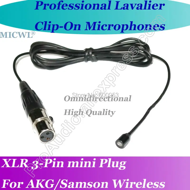 

MICWL xlr mini 3Pin Omni- Directivity Microfone Lavalier para Lapel Microphone for AKG Samson Gemini Wireless A6T-3P