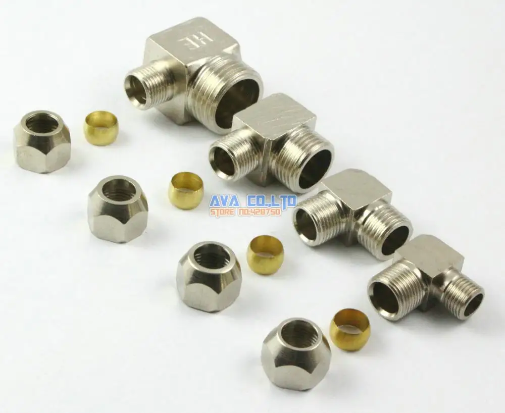 5 Pieces Brass 8mm to 1/8" BSP Elbow Compression Connector Fitting Fuel Air Gas Water Hose Connector Coupler