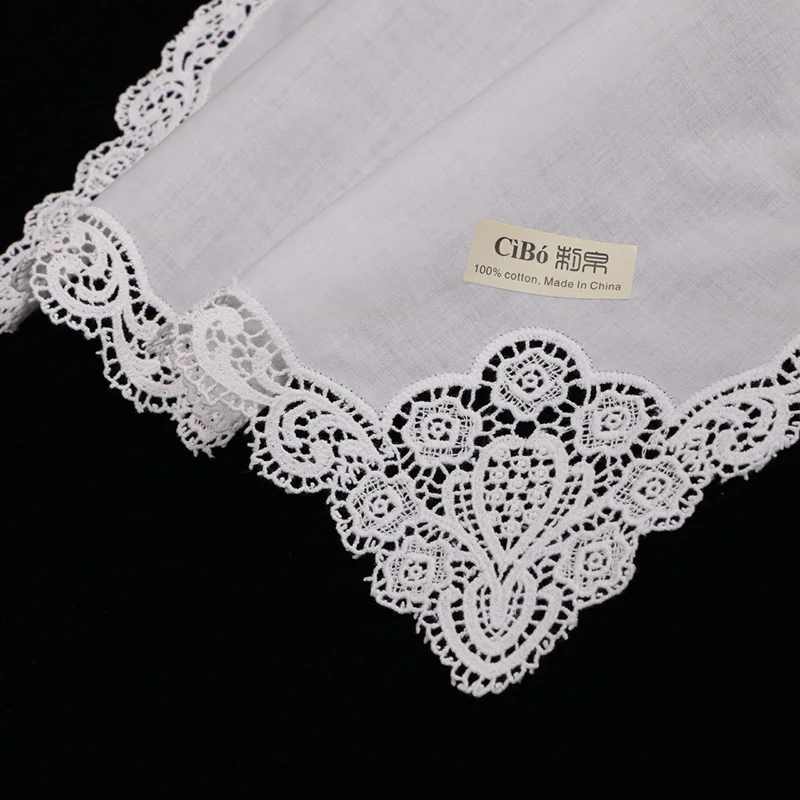 

A005-R: White premium cotton lace handkerchiefs 12 piece/pack blank crochet hankies for women/ladies wedding gift