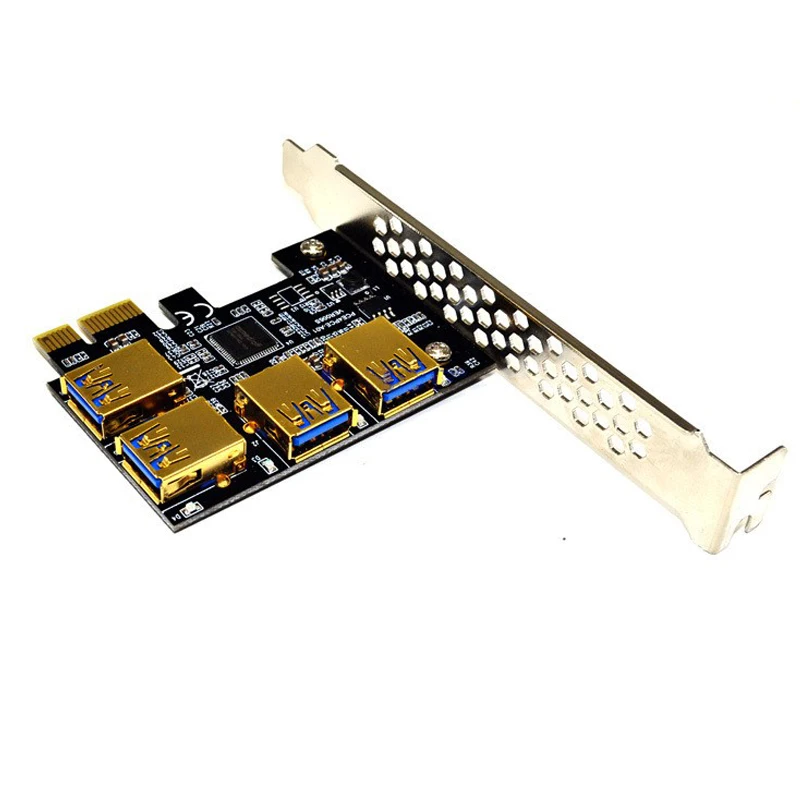 4 Port USB3.0 Riser Card Gold PCI-E 1 to 4 PCI Express 16X Slot External Adapter PCIe Port Multiplier Card for BTC Mining