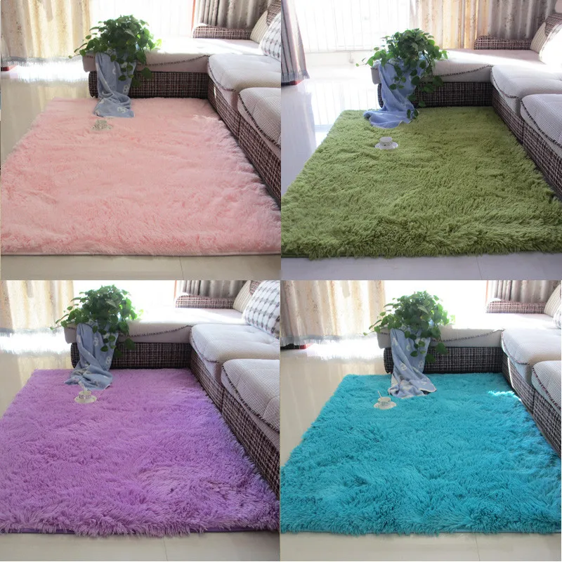 Thickened washed silk hair non-slip carpet living room coffee table blanket Bedroom bedside mat yoga rugs solid color plush rug