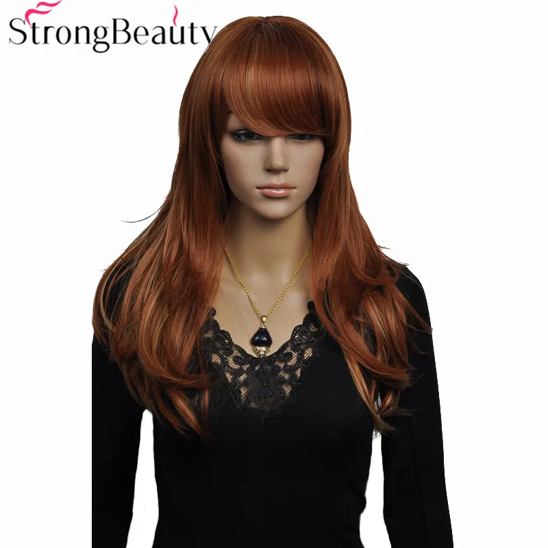 

StrongBeauty Long Wavy Wigs Auburn with Highlights Synthetic Wig Heat Resistant Hair